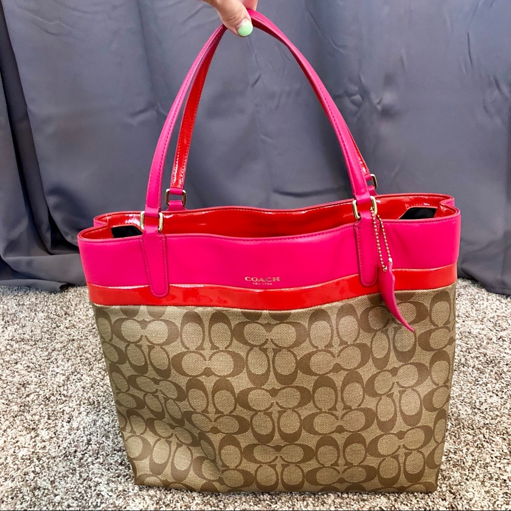 Coach Tote - Pink, Orange, and Coach Logo Khaki
